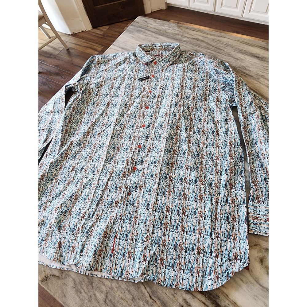 NEW Visconti Black Mens 3XLT Musical Note Print Button Up Shirt Natural Stretch